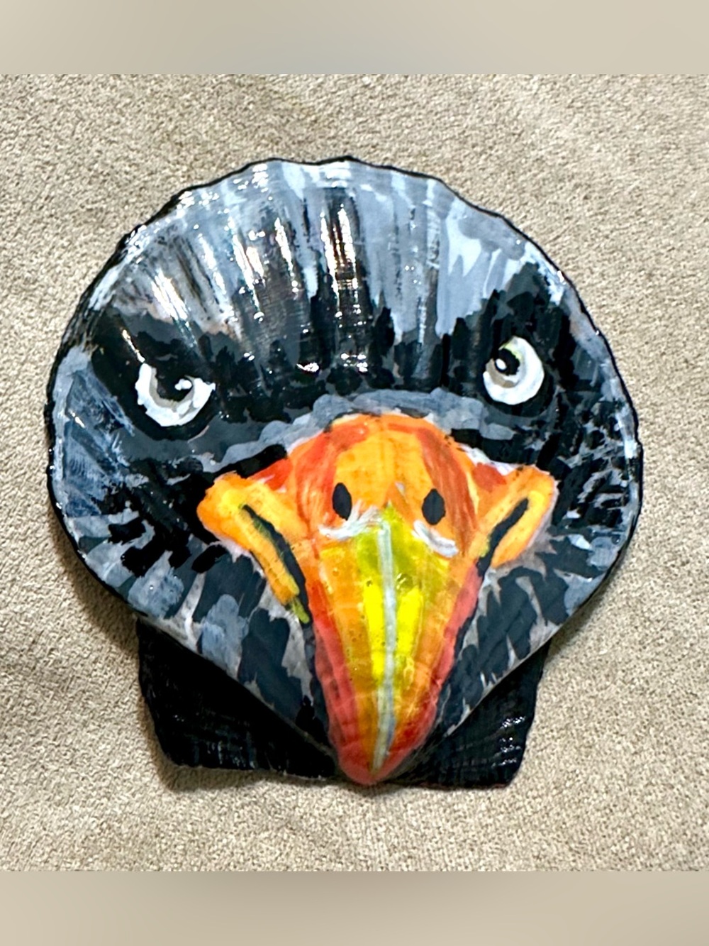 Hand Painted Fierce Eagle Face Seashell Wildlife Art